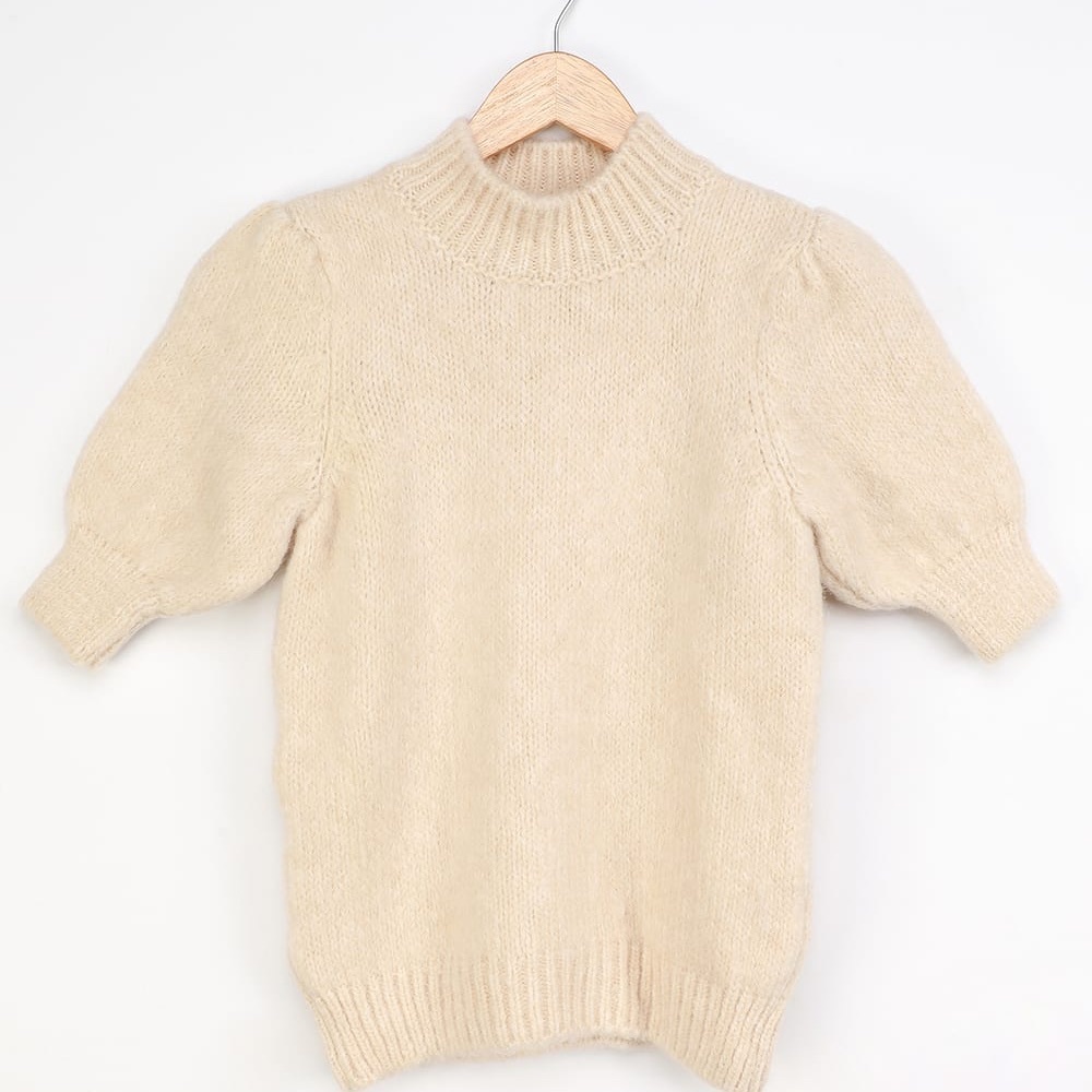 NWT Vero Moda Diana Beige Mock Neck Puff Sleeve Sweater